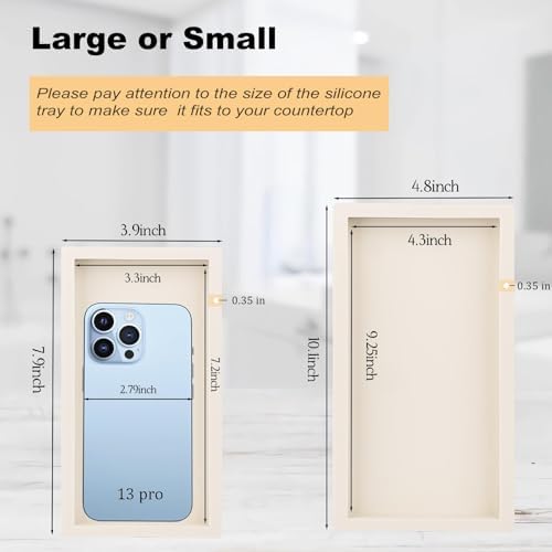 Silicone Bathroom Vanity Tray Dish Soap Holder Sink Organizer, Beige - Image 5