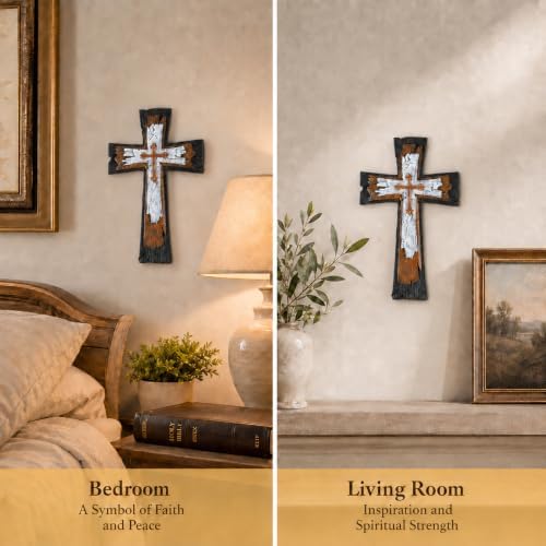 Rustic Layered Wall Cross Decor - 12 Inch Vintage Resin Hanging Crucifix with Gold Accents, Distressed Wood Style Decorative Cross with Keyhole Hanger for Home Altar, Living Room, or Religious Gift - Image 6
