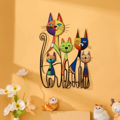 Wesiti Metal Cat Wall Art Decor Colorful Sculptural Mid Century 10.6x15.7 - Image 3