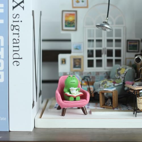 Mevodeata Cute Mini Frog Figurine with Small Sofa Resin Figure for Office Home Decor for Frog Lovers (Pink Sofa) - Image 5