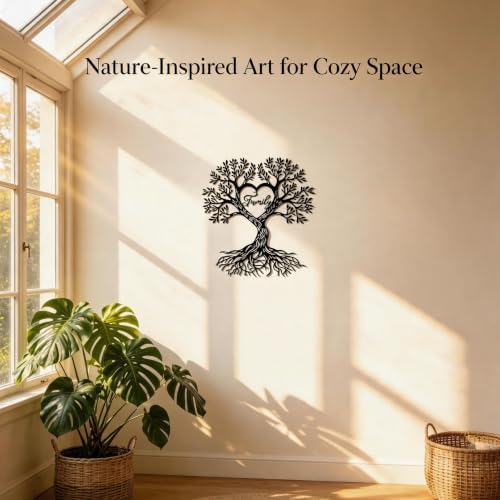 Tree of Life Metal Wall Decor Art Black Heart Family for Living Room - Image 2