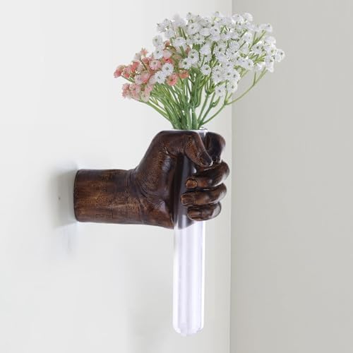 Vintage Wall Sculptures, Hand Vases Home Decor, Wall Mount Art Sculpture, Unique Wall Art Statue, Funky Flower Vase Decorations, Modern Eclectic Hanging Decor,Glass Test Tube Vase by XYQXYQ
