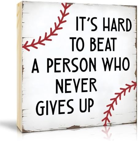 TOUNER It's Hard To Beat A Person Wooden Box Sign Funny Baseball Decor by TOUNER