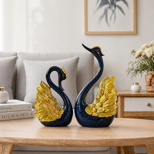 2pcs Swan Statues Couple's Home Decorations for Living Room Decor and Accessories, Sculptures Home Decor for Coffee Table, Book Shelf Decor Accents (Gold) - Image 6