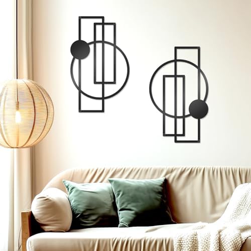 OYEFLY 2 Pcs Metal Abstract Wall Art,Modern Geometric Decor (Black, style 1) - Image 2