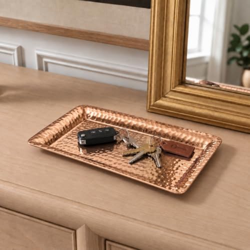 Monarch Abode Decorative Tray – 12-Inch Hand Hammered Copper Plated Metal Bathroom Tray Countertop, Vanity Trays Organizer, Perfume Plate for Dresser, Kitchen Countertop Small Fruit Platter - Image 3
