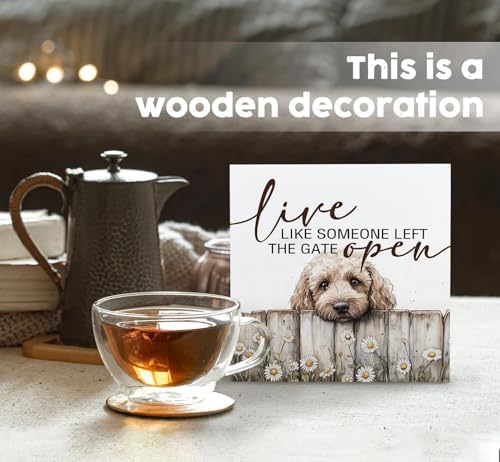 Goldendoodle Wooden Box Sign, Rustic Farmhouse Live Like Someone Left the Gate Open Signs for Home Decor,Farm Dog Office Kitchen Bedroom Decor,Goldendoodle Gifts for Kids Women Men,8x8 - Image 2