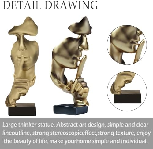 aboxoo Thinker Statue, Silence is Gold Abstract Art Figurine, Modern Home Resin Sculptures Decorative Objects Shelf Decor,Tabletop for Home Decor,Man Office Study Desk Statue (Large Gold) - Image 6