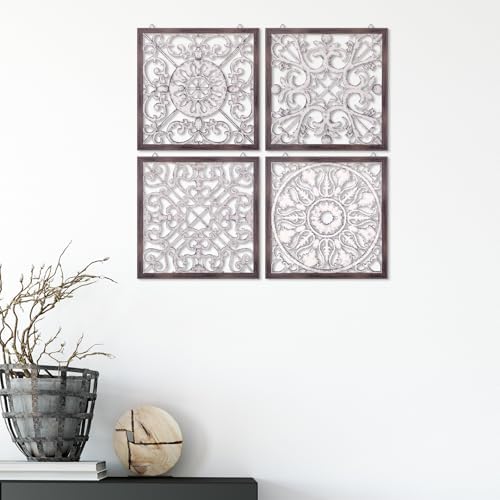 Tatuo 4 Pcs Wood Wall Decor Farmhouse Panels Rustic, Square, Brown, White - Image 7