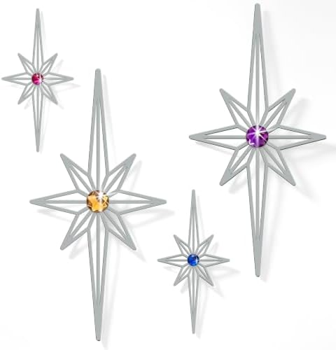 sxnzequnze 4 Pcs Star Wall Art for Home Decor Living Room Bedroom Office Metal 3D,Bling,with Hanging Hook Starburst Midcentury Sculpture Retro Gallery Accent Celestial -Silver 16.5in/9.4in by sxnzequnze
