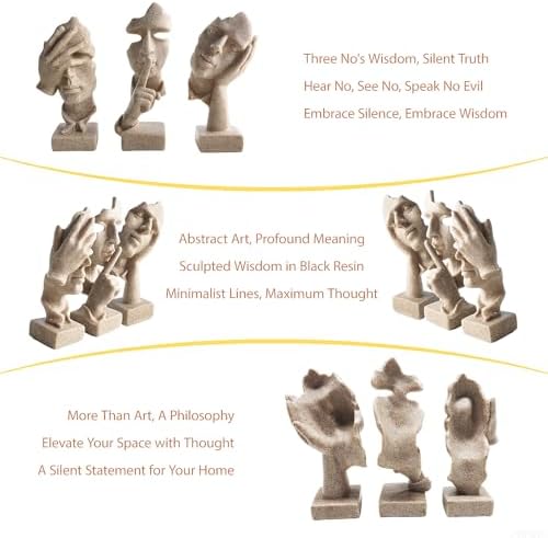 aboxoo Large 3 Pcs Thinker Statue, Silence is Gold Resin Sculptures Decor - Image 3