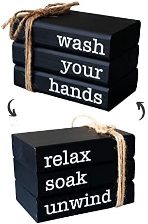 LIVDUCOT Farmhouse Mini Book Stack for Bathroom Decor Accessories Half Bath Decor Wooden Mini Books for Restroom Shelf Decorative Accent for Guest Bathroom,2 Signs in 1 Reversible by LIVDUCOT