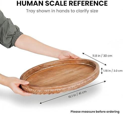 Relaxing Garden Oval Wood Decorative Tray, 16.1 x 11.8 in, Bead Garland - Image 3