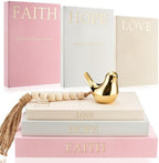 Faccito Set of 3 Linen Decorative Books Set Includes Gold Bird and Wooden Beaded Tassel Elegant Aesthetic Fake Books for Coffee Table Shelf Mantel Storage Boxes for Home Decor(Elegant Colors) by Faccito