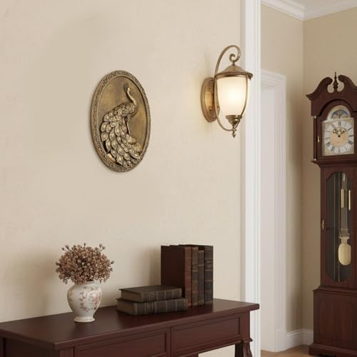 Newinhome Vintage Peacock Wall Sculpture Antique Wall Decor, Hand Painted Wall Decoration with Embossed Peacock Design, Gold Decor for Bedroom Living Room Hallway, Housewarming Gift - Image 7