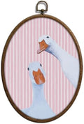 Whimsical Pink Stripe Goose Art, Cottage Core Oval Wall Decor, Waterproof by Unknown