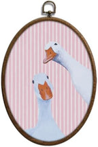 Whimsical Pink Stripe Goose Art, Cottage Core Oval Wall Decor, Waterproof by Unknown