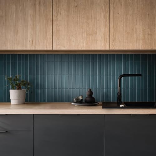 Smart Tiles Peel and Stick backsplash, Stacked Deep Teal, 11.43"x9" - Image 2