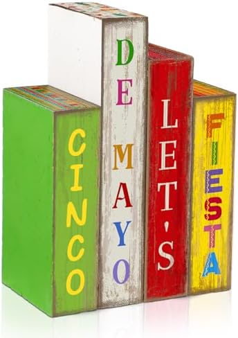 Lineshading 4 Pcs Cinco De Mayotable Decor Wooden Books Stack Mexican Sign by Lineshading