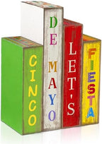 Lineshading 4 Pcs Cinco De Mayotable Decor Wooden Books Stack Mexican Sign by Lineshading