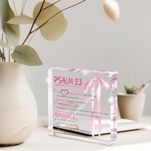 Pink Bow Room Decor, Valentines Day Decor, Inspirational Bible Verse Quotes, Christian Psalm 23 Gifts for Women, Coquette Aesthetic Bow Dorm Decoration, Acrylic Office Desk Accessories Decoration - Image 6