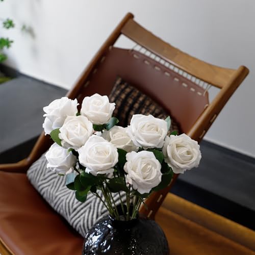 12 Pcs Artificial Rose Flowers, Silk Roses with Long Stems, Realistic Fake Roses for Wedding Centerpiece Party Home and Office DIY Decor, White - Image 6