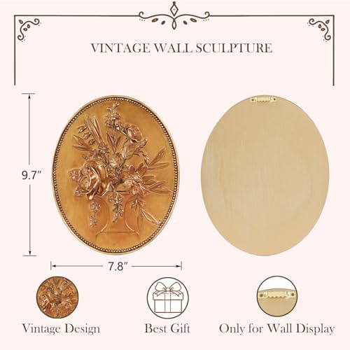 SIKOO Vintage Wall Sculptures Gold Flower Wall Art Hand Painted Ornate Wall Hanging Decoration Antique Pediment Wall Statue Ornament Decor Gallery for Kitchen Bedroom Living Room,Gold - Image 6