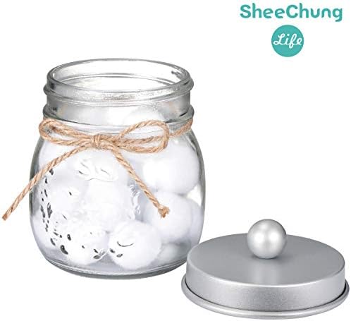 SheeChung 2 Pack Glass Mason Jar Qtip Holder Dispenser,Frosted Silver Lids - Image 2