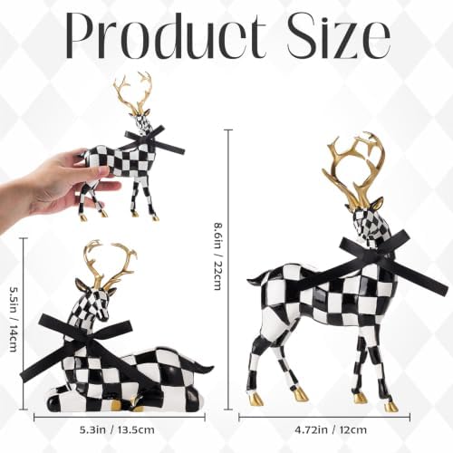 WDS WONDROUS Christmas Decorations Deer Figurines Black White Table Decor - Image 4