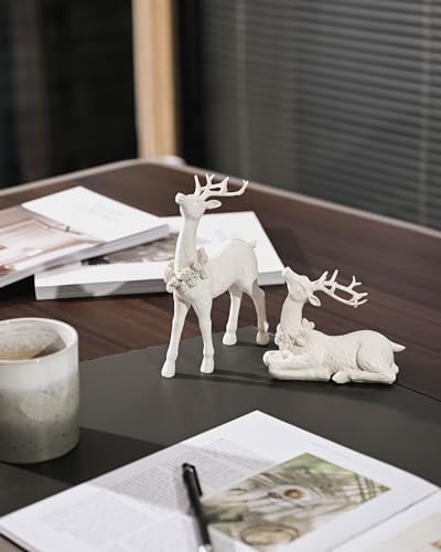 DN DECONATION 2pcs White Christmas Reindeer Statue, Christmas Home Decor - Image 5