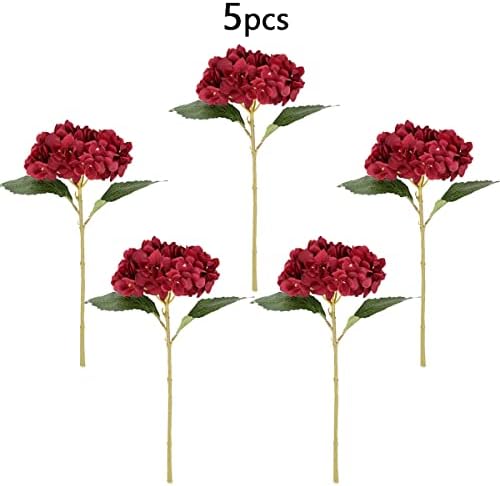 6Pcs 18" Burgundy Red Silk Hydrangea Artificial Flowers - Image 3