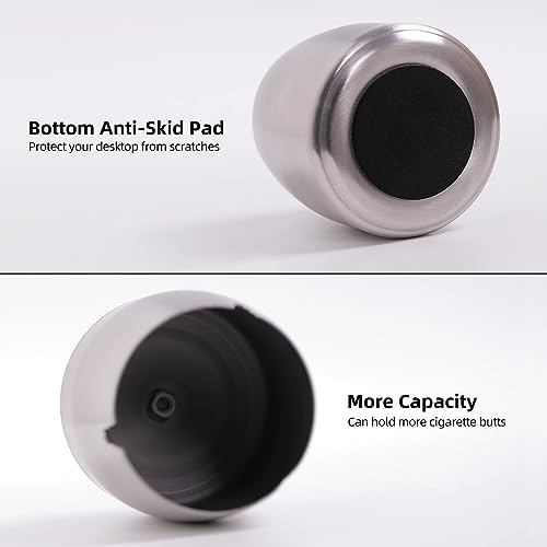 Small Ashtray with Lid for Cigarette, Stainless Steel Smokeless Odorless Windproof Ashtrays for Home Office Tabletop Outside Patio Outdoor Balcony(2.99"x2.68"x2.95") - Image 3