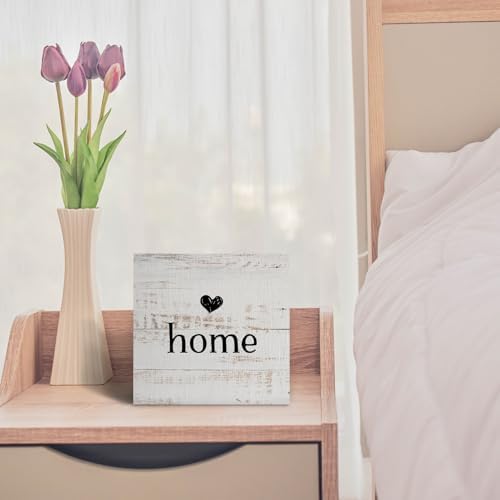 Home Sign, Home Signs for House Decor, Welcome Sign, Rustic Farmhouse Vintage Desk Decor Wood Block Box Plaque for Living Room Wall Shelf, Housewarming Gifts - Image 5