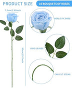 Coferset 10 Pcs Fake Silk Roses with Long Stems,Baby Blue - Image 2