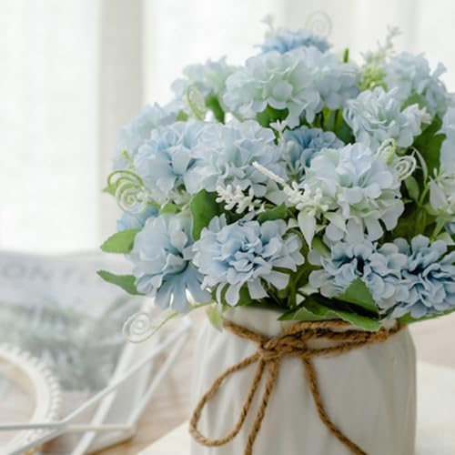 TKAS Fake Flowers Arrangement in Ceramic Vase, Artificial Faux Silk Hydrangea, Small Realistic Dried-Style Floral, Dining Table Centerpiece for Wedding Party Home Decoration (Blue) - Image 3