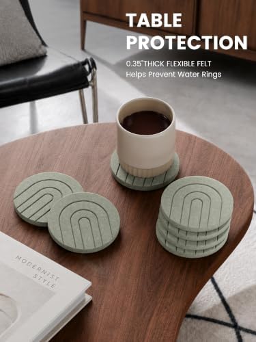 Fluxynara Felt Coasters with Holder, Set of 8 for Drinks, Sage - Arch - Image 3