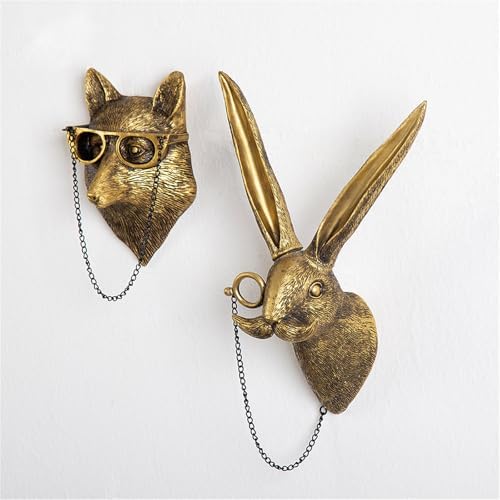 GUASDIE Animal Heads Wall Decor, Faux Deer Head Mount, Animal Sculptures Wall Decor, Resin Animal Head Wall Hanging Decoration for Living Room Bedroom Kitchen Gift,Fox - Image 2