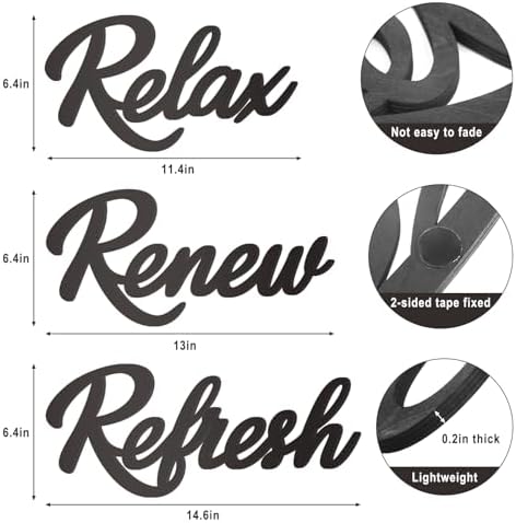 3 Pieces Bathroom Decor Black Bathroom Wall Art Relax Renew Refresh - Image 3