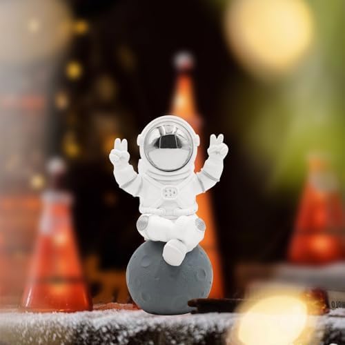 Oooct Astronaut Statue Decor, Resin Silver Spaceman Figurine Decorations, Cute Mini Space Figure Ornament, Abstract Aesthetic Decorative Sculpture for Home Office Desk Shelf Tabletop - 2.9 Inch - Image 6