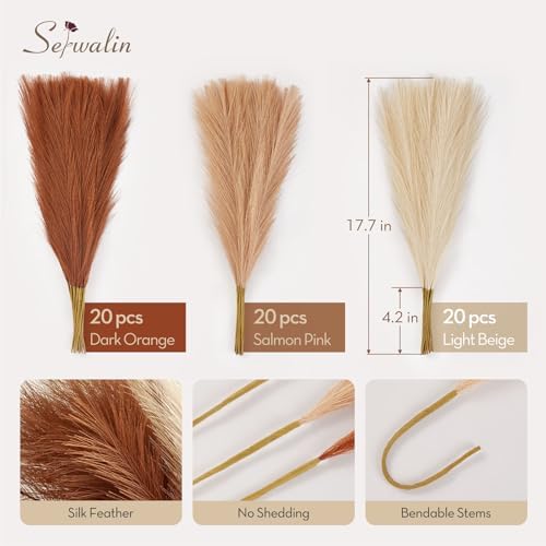 Serwalin 60PCS 17.7" Orange Pampas Grass Decor for Vase Filler Home Decor - Image 4
