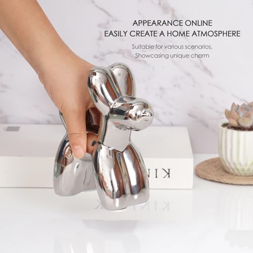 Notakia Large Silver Cute Ceramics Balloon Dog Statue Crafts Living Room Desktop Decorations,Handmade Modern Small Ceramic Animal Statue Ornament Home Decor Accents - Image 3