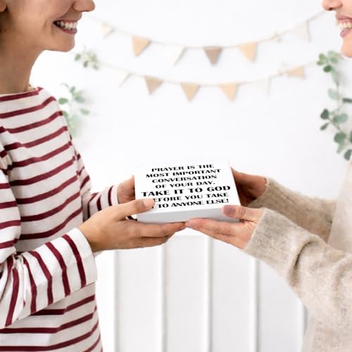 Christian Prayer Wooden Box Sign, Christian Desk Decor, Prayer Is the Most Important Conversation Religious Wood Signs for Church Home Office Desk Table Shelf Decor, 5x5 Inch - Image 5