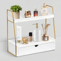 2-Tier Bathroom Countertop Organizer with Drawer, Wood Vanity Shelf White by dreampossible