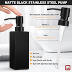 GMISUN Black Soap Dispenser Bathroom, Glass Hand Soap Dispenser with Stainless Steel Pump, 12 fl oz/350ml Refillable Dish Dispensers for Kitchen, Modern Liquid Lotion Bottles for Bathroom Countertop - Image 3