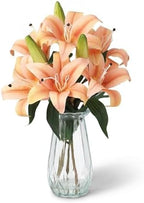 Garvee Faux Lily Flowers with Vase, 6 Heads Full Bloom Lily & 3 Buds, Long Stem Artificial Stargazer Lilies, Faux Tiger Bouquets in Glass Vase for Home Hotel Flower Arrangement Party Decor, Champagne - Image 4