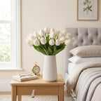 White Artificial Tulips, 20 Pcs PU Real Touch Faux Flowers - Image 6