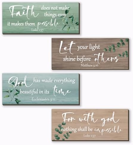 4 Pieces Christian Bible Verses Wall Decor Wooden Religious Art Green Sage Bathroom Decor Religious Gifts for Women Office Home Bedroom Bathroom Living Room(Fresh 10x4 Inches) by Unknown