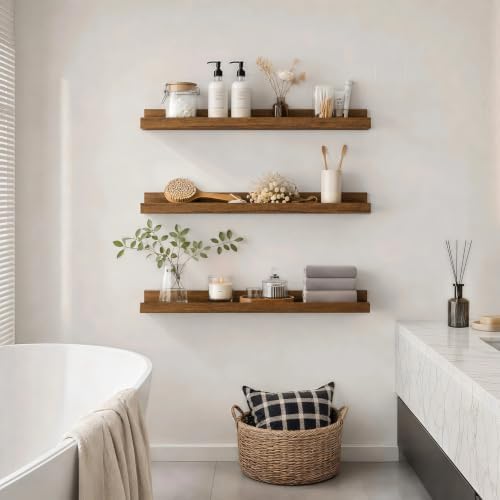 24inch Long Floating Shelves for Wall Decor, 3-Set Shelves with Lip, Brown - Image 2