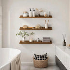 24inch Long Floating Shelves for Wall Decor, 3-Set Shelves with Lip, Brown - Image 2