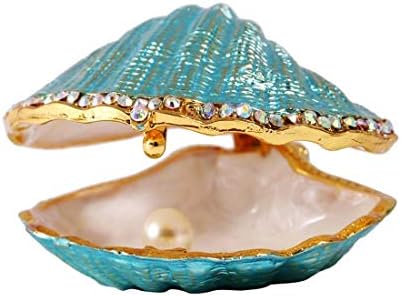 Metal Glass Pearl Mussel Trinket Box Ring Holder Centerpiece Decor by HDHYALINEDORA